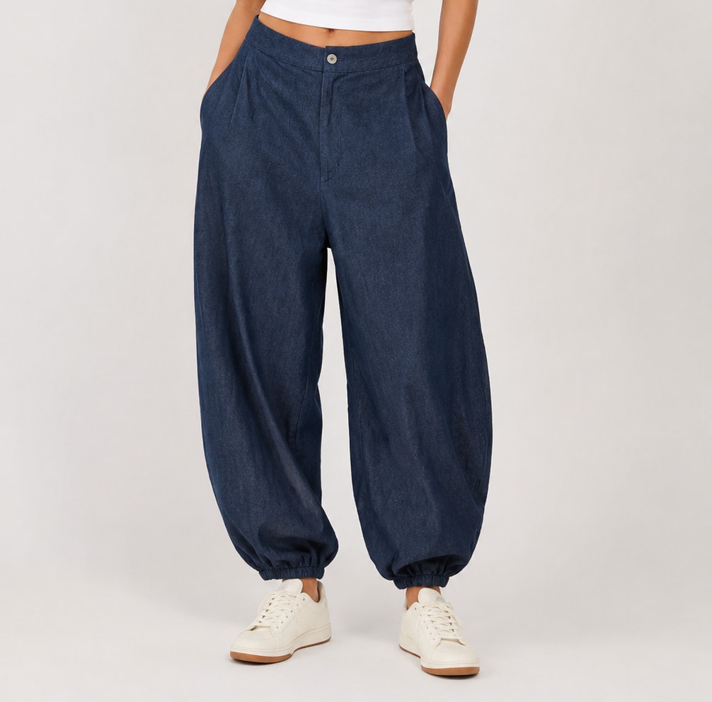 Zara Balloon Jeans Bombah High Rise Relaxed Fit Wide Leg Jeans Dark Blue Pants